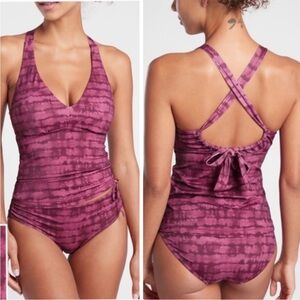 Athleta Plunge Printed Tankini Top in Tahiti Vintage Plum Tie Dye